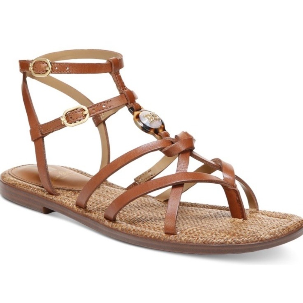 Sam Edelman Gwen Strappy Gladiator Leather Sandal Double Buckle Cognac Sz 8 - Picture 2 of 11